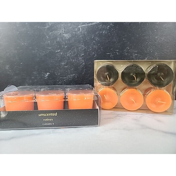 Pier 1 Imports Unscented Votives Two Sets Of 6 Orange And Black, READ - Picture 2 of 10